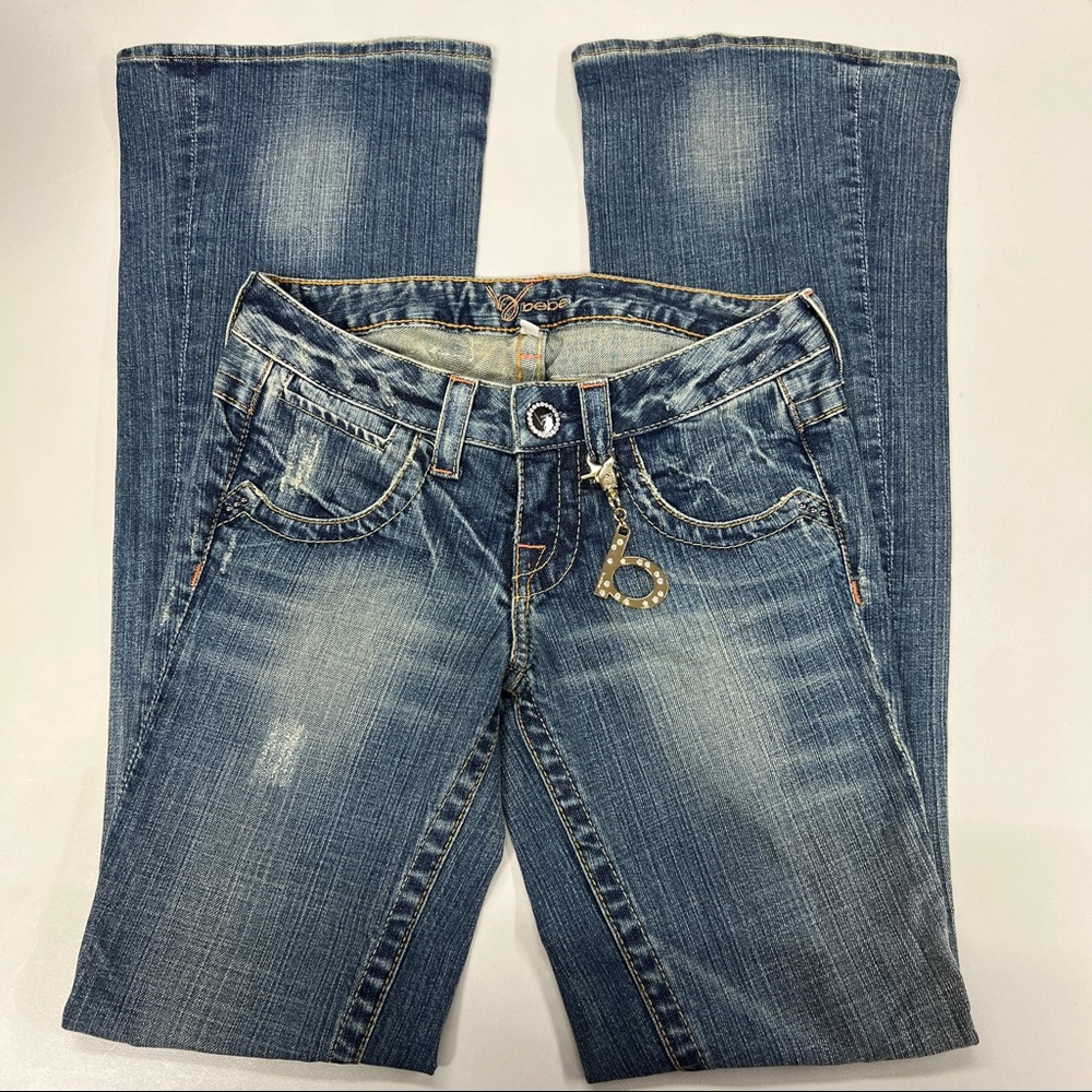 Vintage Bebe Kayla Distressed Flare Leg Chainmail Jean - Picture 5 of 16